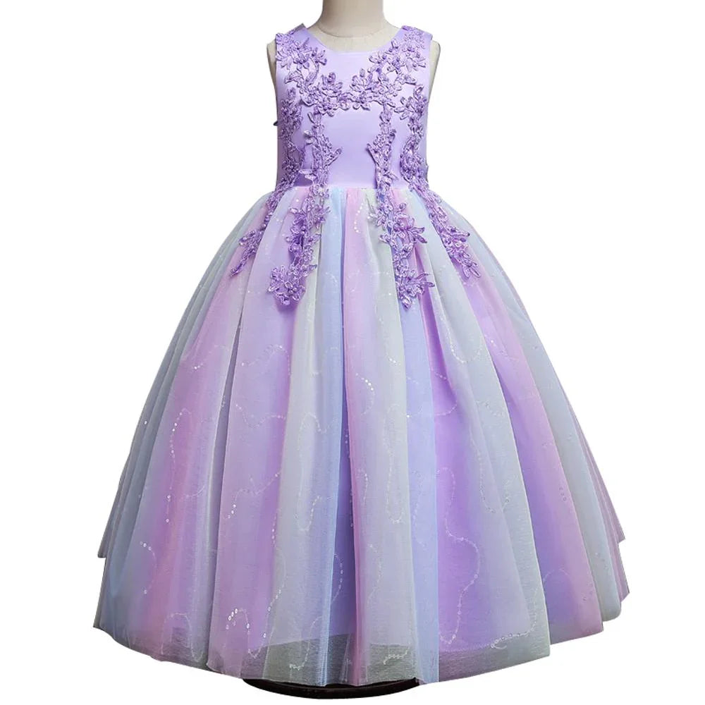 Kids Princess Evening Dresses Girls Long Tutu Sleeveless Mesh Dress