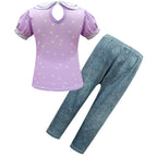 Spirit Costumes Sets Purple Puff Sleeve Trousers Two Piece Suits for Girls
