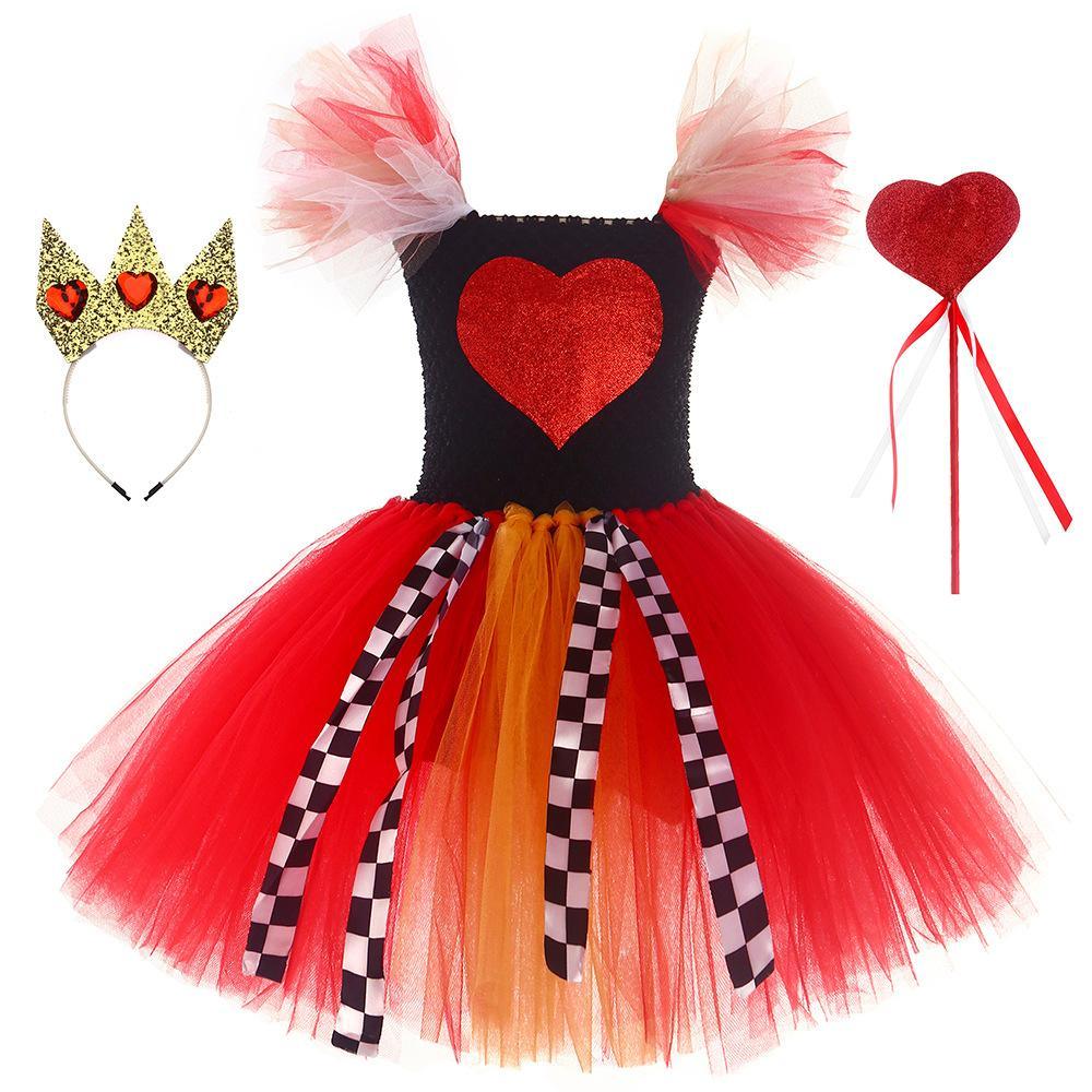 Alice Queen Of Hearts Costume Skirts Tulle Dress Kids Clothing Cosplay Role Play for Girls