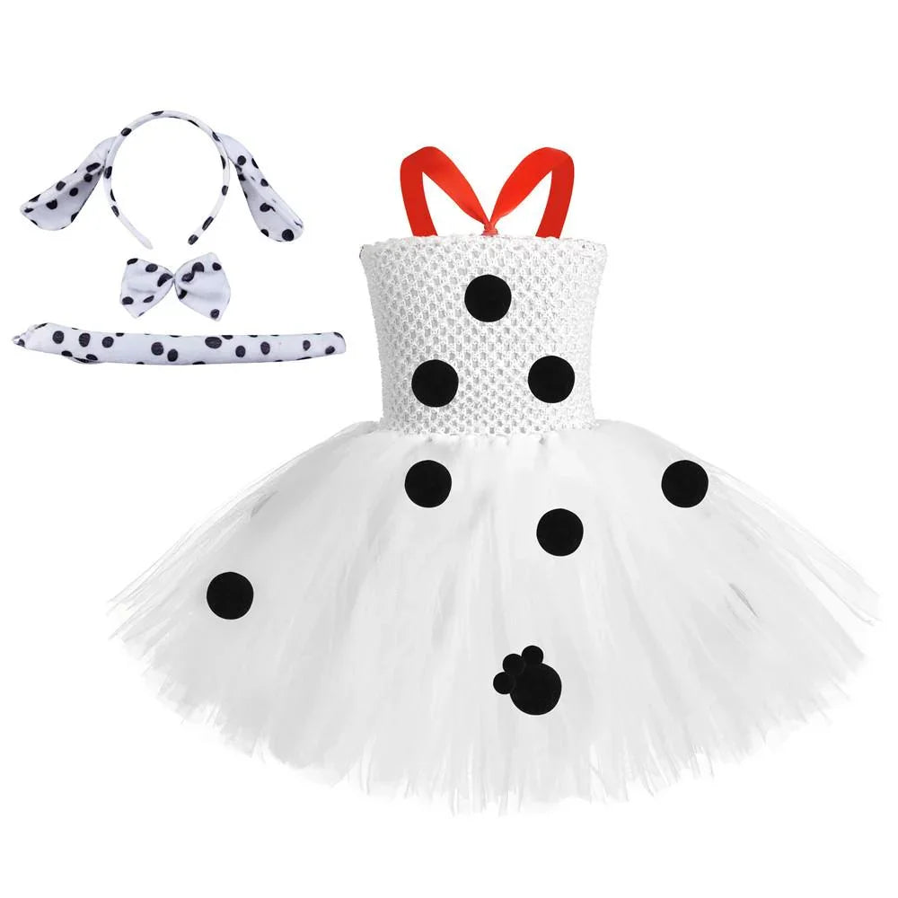 Kids Girls Dalmatian Costume Tutu Dress Set Halloween Animals Dress up