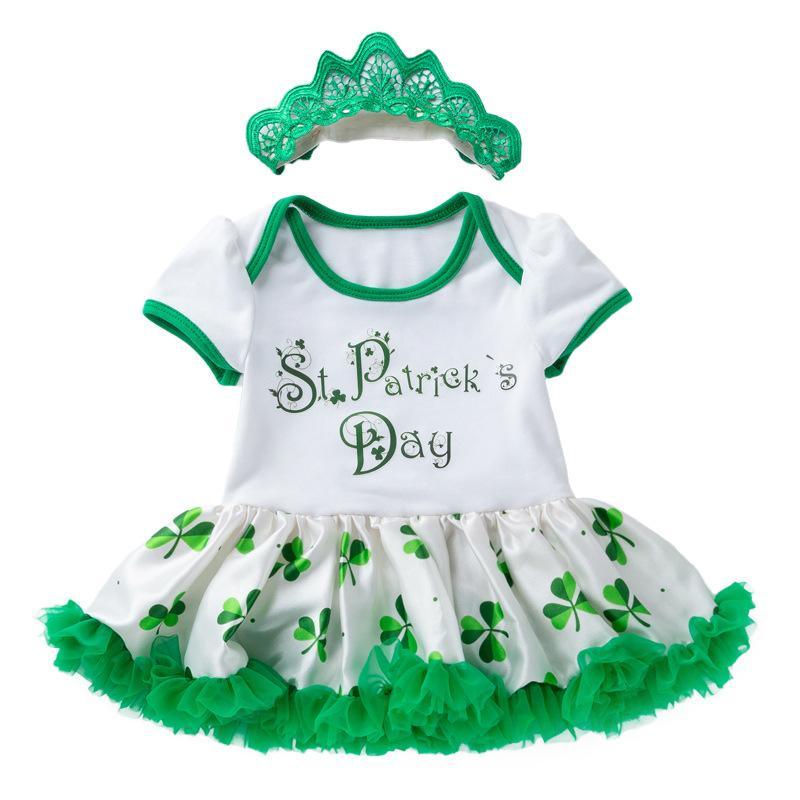 Infant Baby Girls St. Patrick??£¤s Day Outfit Green Shamrock Romper Tutu Skirt