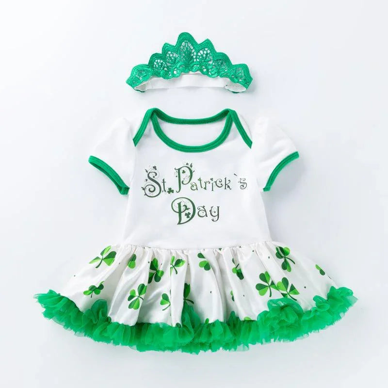 Infant Baby Girls St. Patrick??£¤s Day Outfit Green Shamrock Romper Tutu Skirt