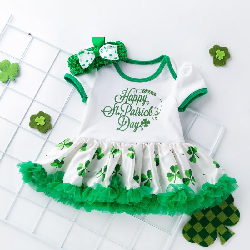 Infant Baby Girls St. Patrick??£¤s Day Outfit Green Shamrock Romper Tutu Skirt