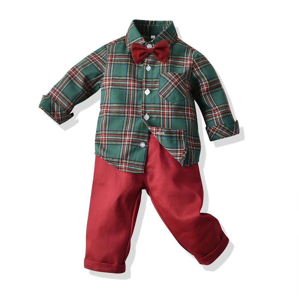 New children's plaid shirt long-sleeved trousers
