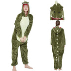 Onesie Kigurumi Pajamas Print New green dinosaur Adult's Flannel Winter Sleepwear Animal Costume