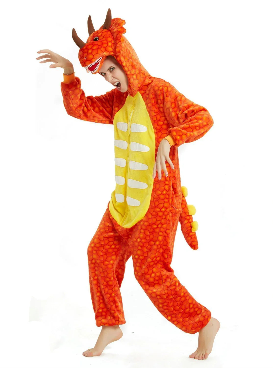 Orange triceratops Dragon Adult Kid Kigurumi Onesies Pajamas Costume