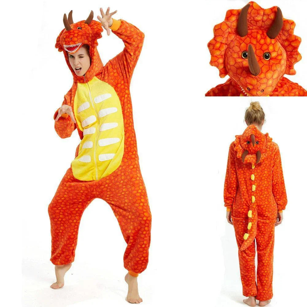 Orange triceratops Dragon Adult Kid Kigurumi Onesies Pajamas Costume