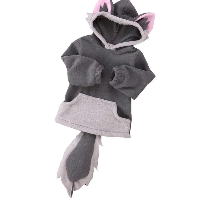 Kids Polar Fleece Animal Fox Cartoon Hooded Coat Jacket - Azufun