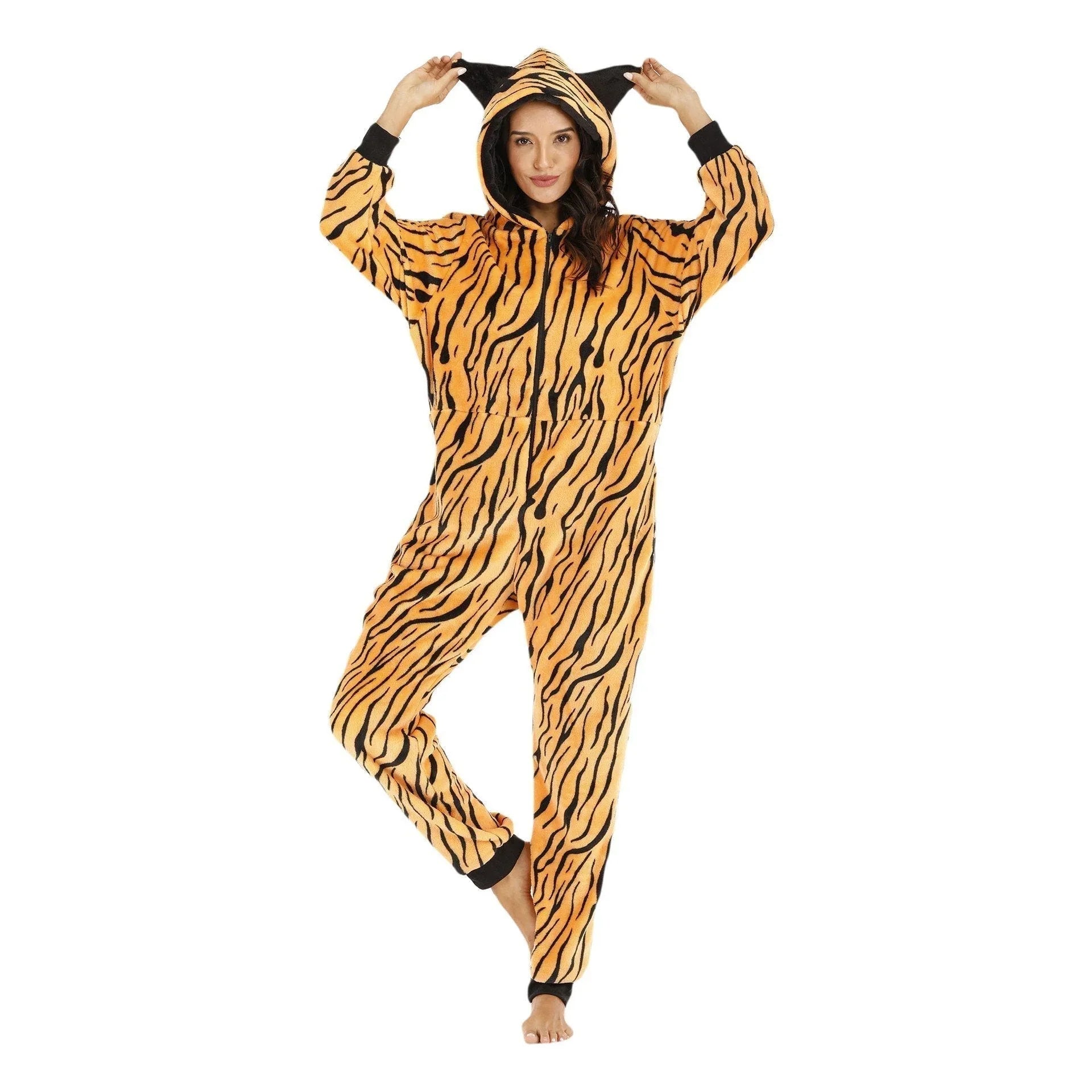 Pajamas Kigurumi Onesie Leopard Flannel for Adult Winter Sleepwear Jumpsuit Animal Costume - Azufun