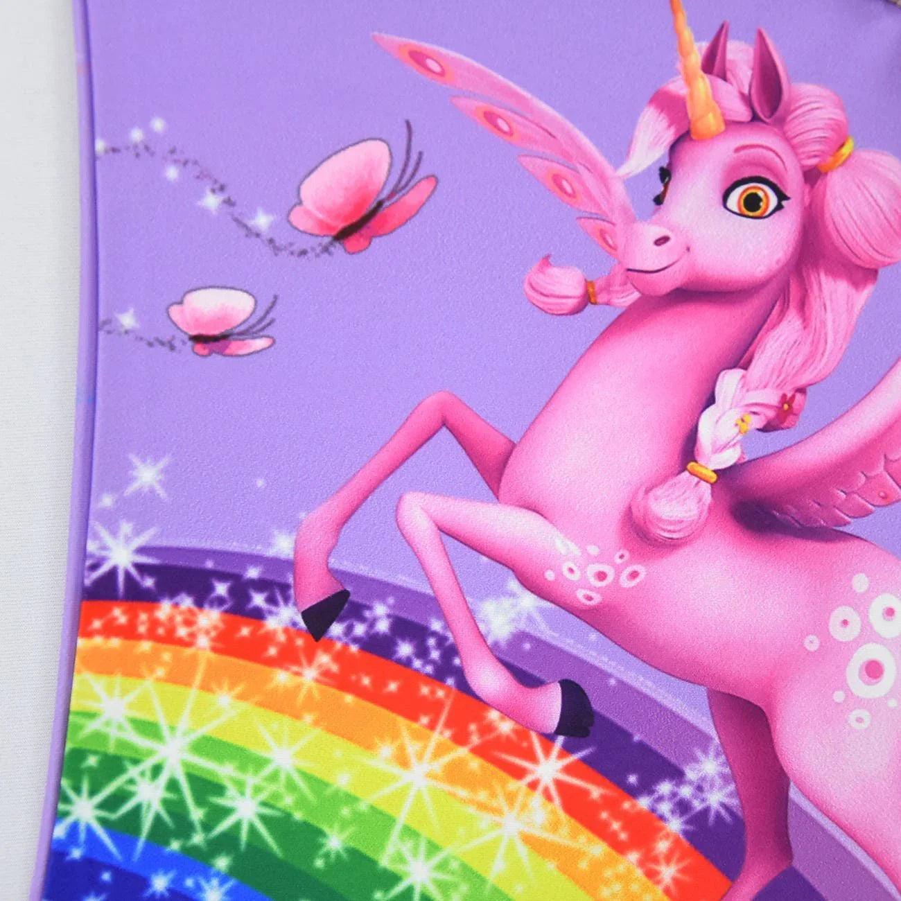 Girls One Piece Swimsuits unicorn Print Ruffle Swimwear Cross-strap sling Swimwear - Azufun