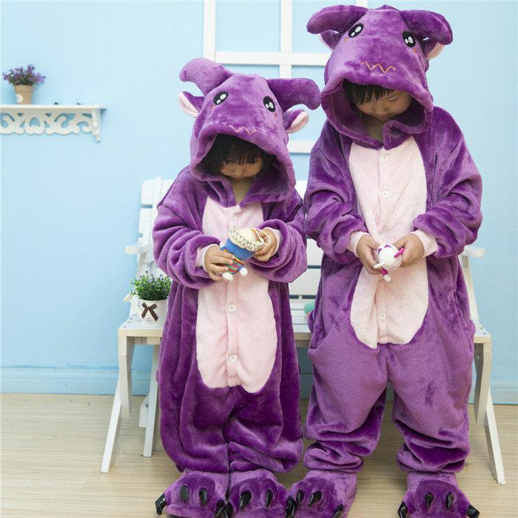 Purple Cow Kigurumi Pajamas Kids Flannel Warm Hoodie Onesies - Azufun