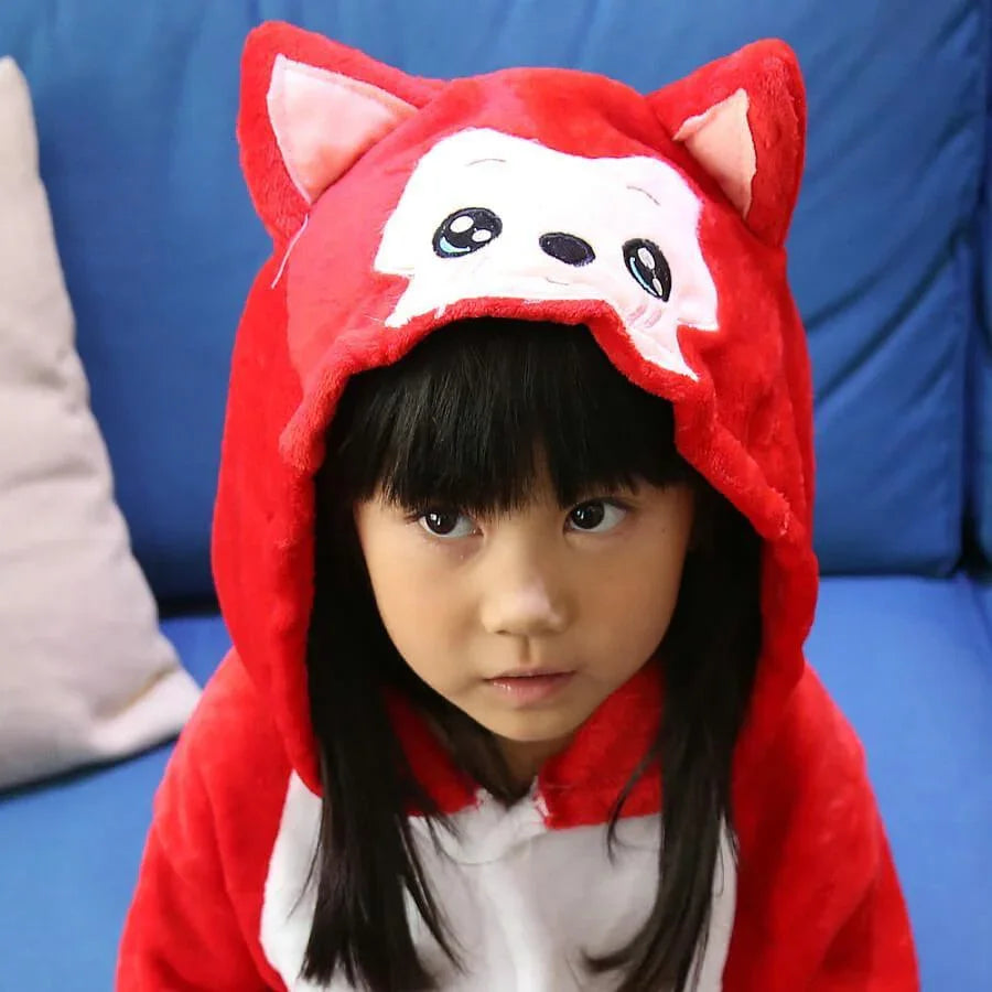 Red Fox Kids Onesies Hoodie Animal Pajamas Kigurumi Costume - Azufun