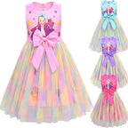 Girls Jojo Siwa Bow Dress Kids Party Birthday Mesh Princess Dress - Azufun