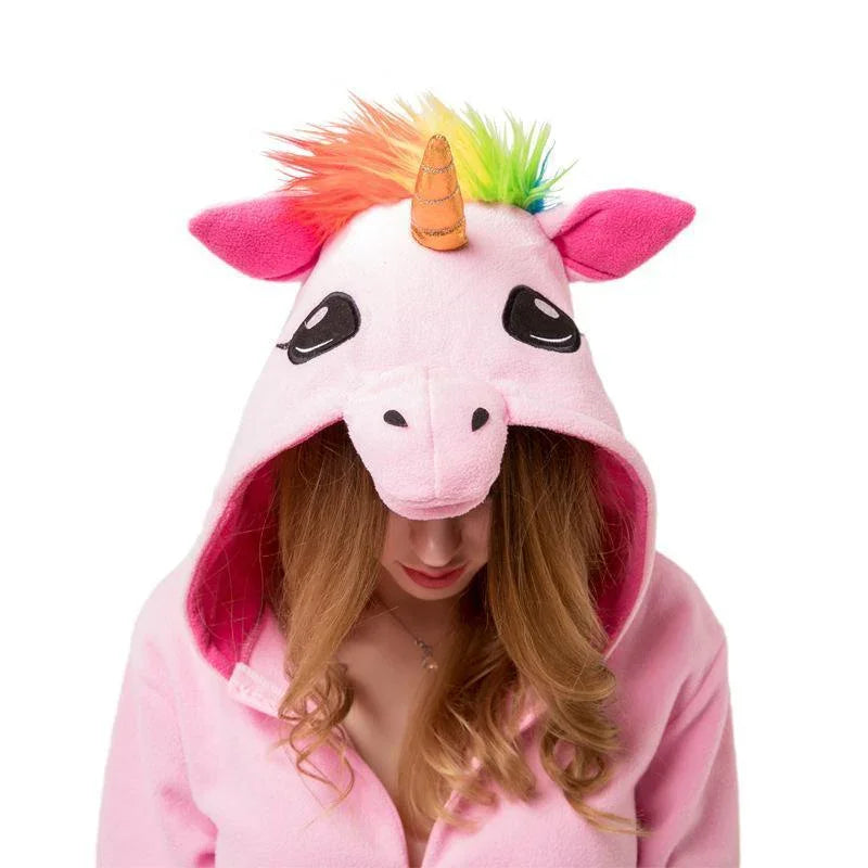Pink Unicorn Animal Kigurumi Onesies Pajamas For Adult - Azufun