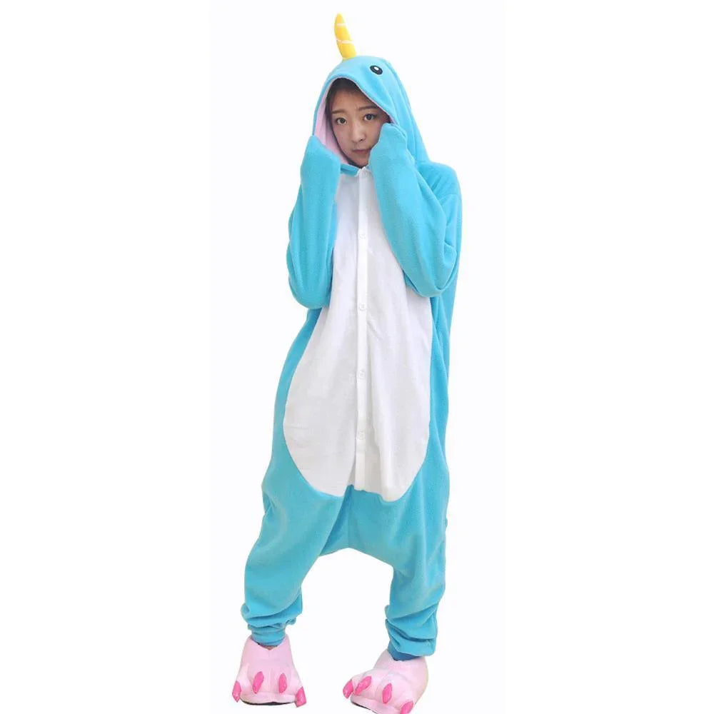 Narwhal Kigurumi Onesie Hoodie Pajamas Adult Animal Costume - Azufun