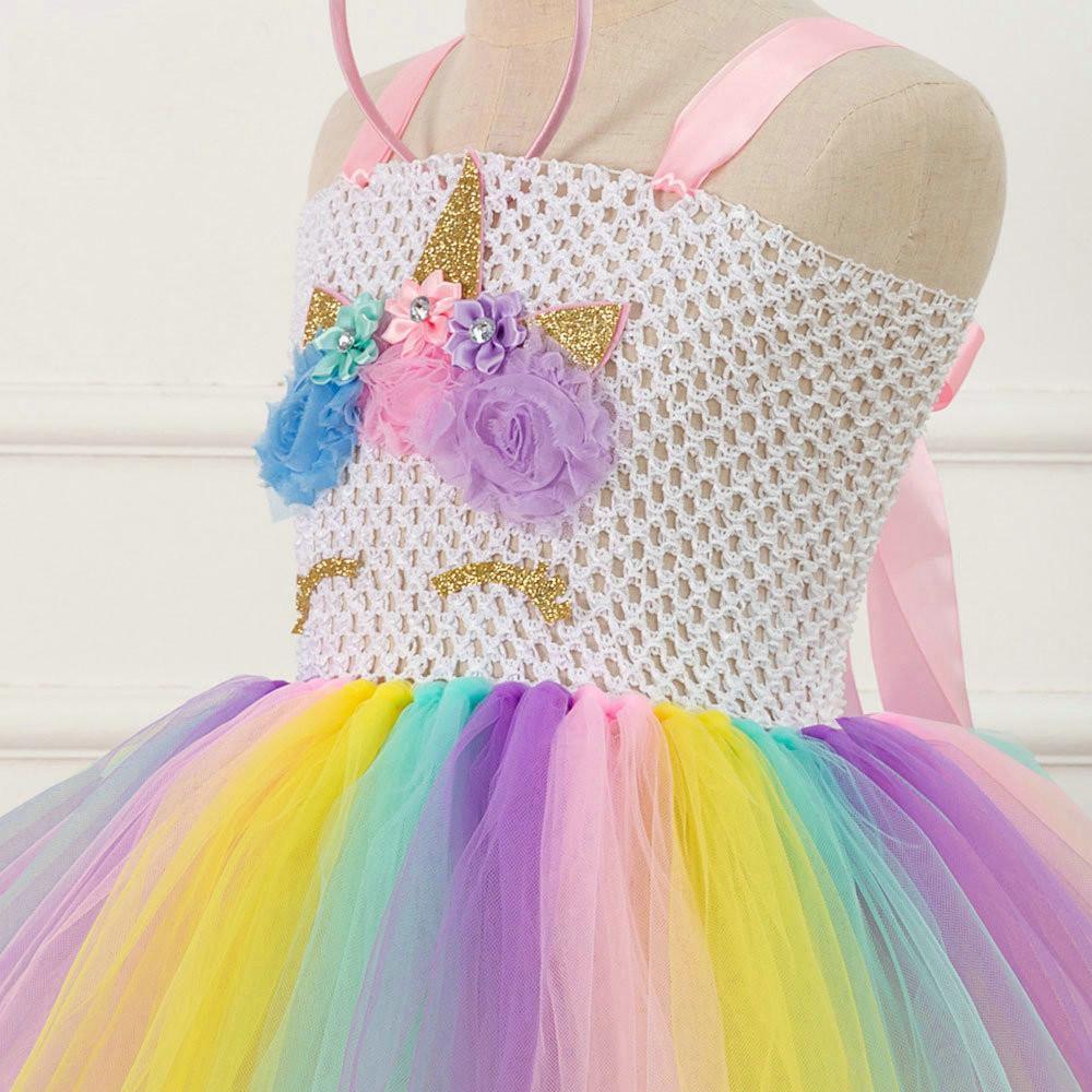 Mesh Handwork with Headgear Unicorn Party Tutu Dress for Girl - Azufun