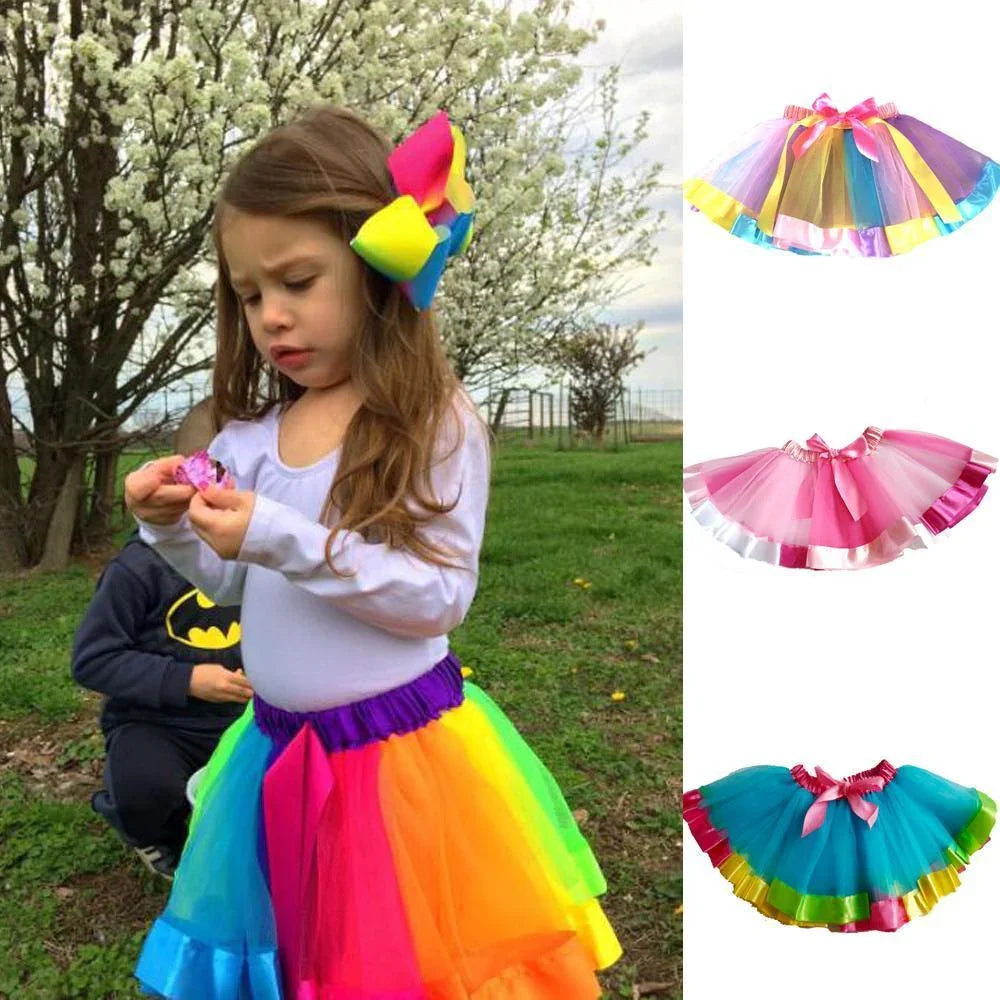 Girls Unicorn Rainbow Tutu Skirt Colorful Skirt Dress Ballet Tiered - Azufun