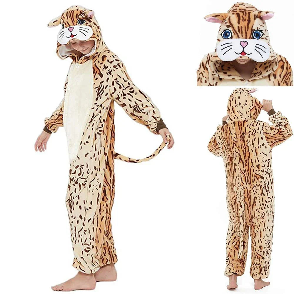 Onesie Kigurumi Pajamas Print New Leopard Cat Adult's Flannel Winter Sleepwear Animal Costume - Azufun