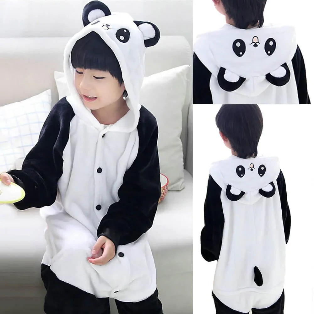 Kids Panda Onesies Hoodie Animal Pajamas Kigurumi Costume - Azufun