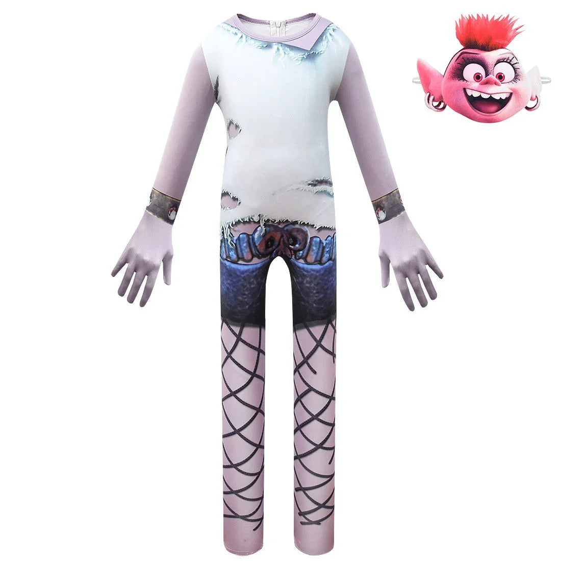 Kids white Trolls2 Queen Barb Christmas Cosplay Zentai Suit Costume Children Jumpsuit Bodysuit Outfits - Azufun