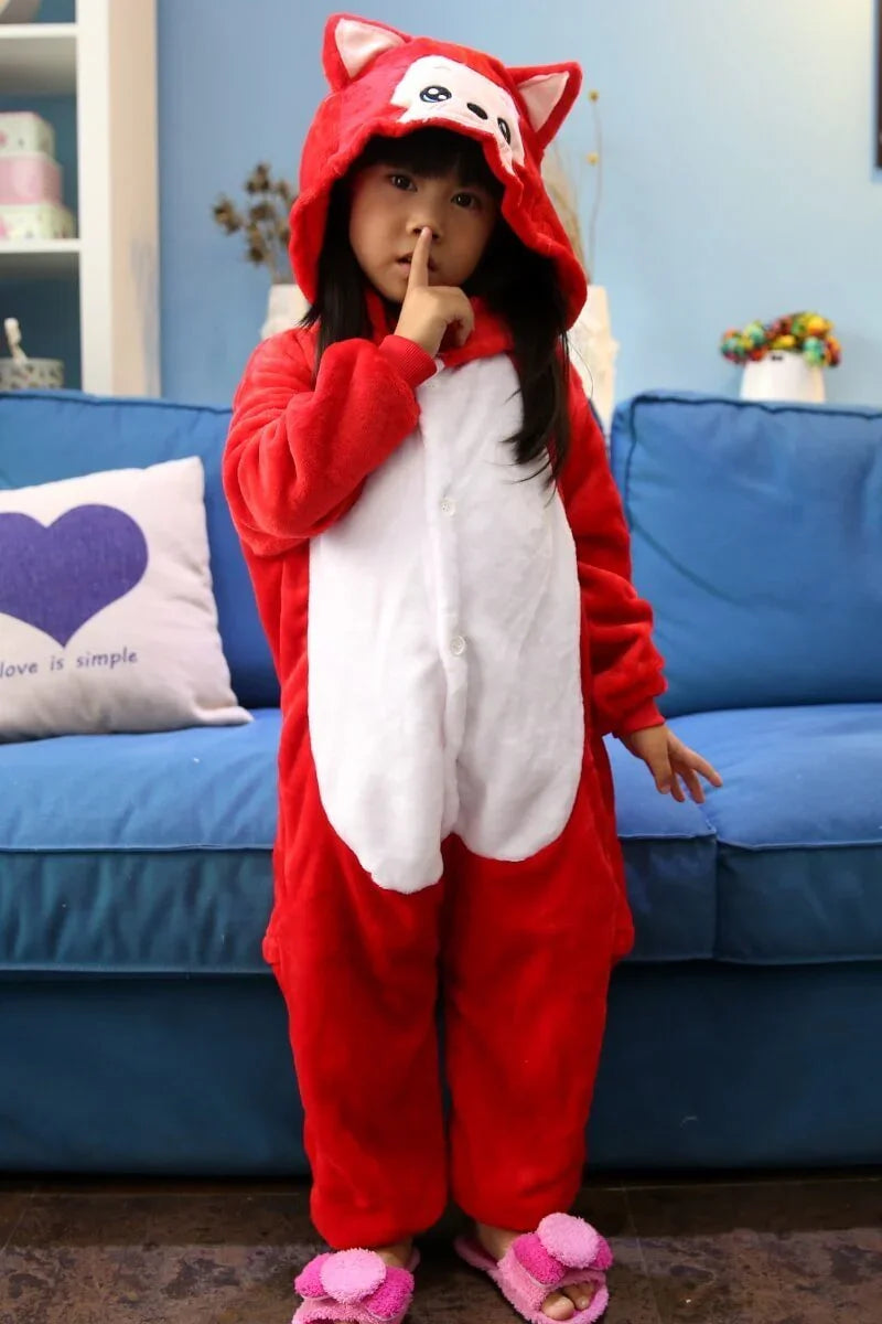 Red Fox Kids Onesies Hoodie Animal Pajamas Kigurumi Costume - Azufun