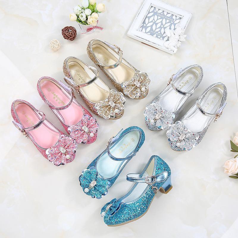 Girls Chunky Glitter Rock Bow Mary Jane Heels Dress Shoes - Azufun