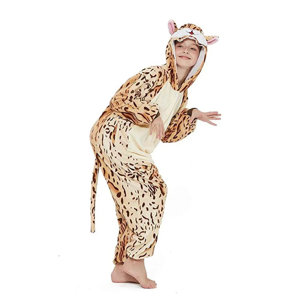 Onesie Kigurumi Pajamas Print New Leopard Cat Adult's Flannel Winter Sleepwear Animal Costume - Azufun