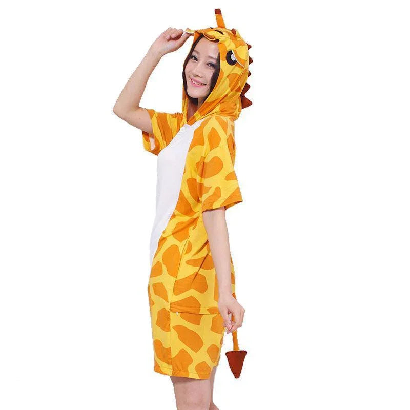 Giraffe Pajamas Onesie Hoodie Kigurumi Short Sleeve Costume - Azufun