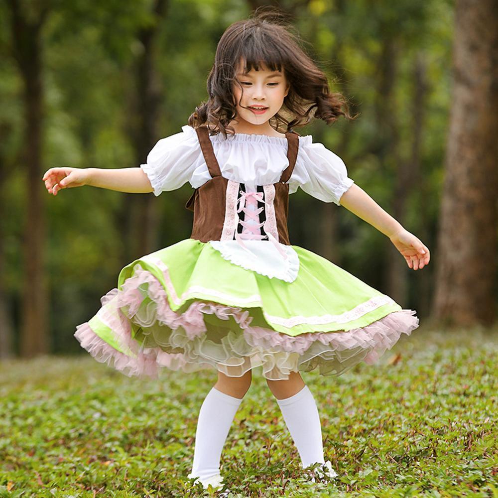 Grass green performance cosplay costumes dress for mom and me - Azufun