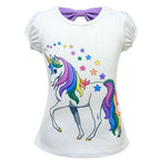 Unicorn Cartoon Mesh Tutu Dress Short Sleeve T-shirt Set for Kids - Azufun