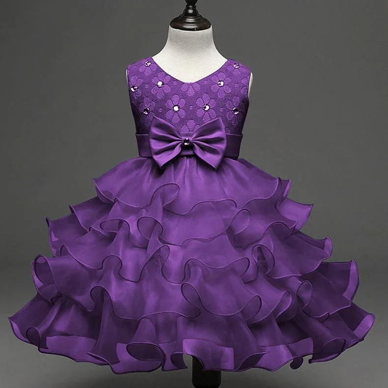 Kids Little Girls' Dress Solid Colored Flower Party Sequins Layered Sleeveless Princess Sweet Dresses - Azufun