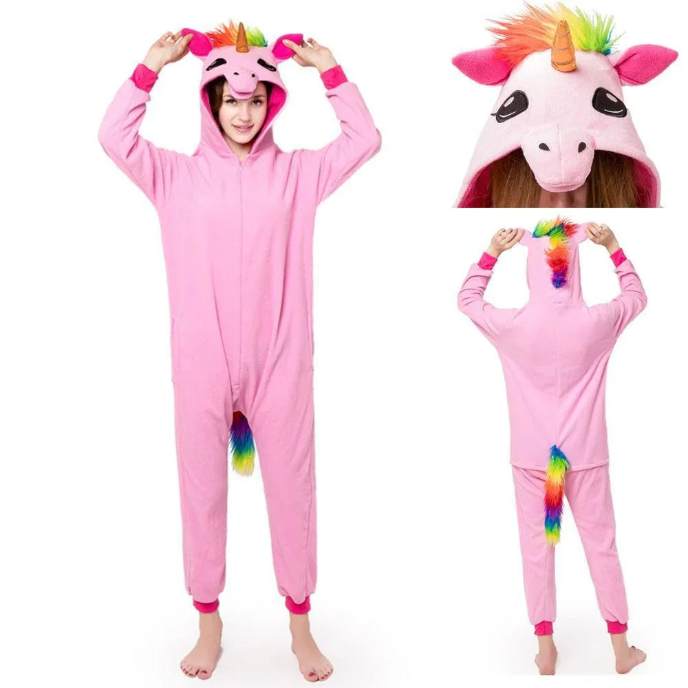 Pink Unicorn Animal Kigurumi Onesies Pajamas For Adult - Azufun