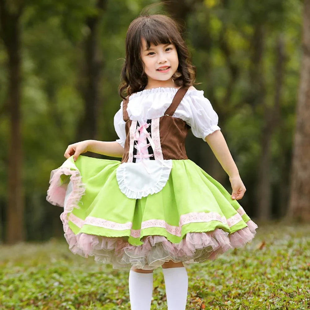 Grass green performance cosplay costumes dress for mom and me - Azufun