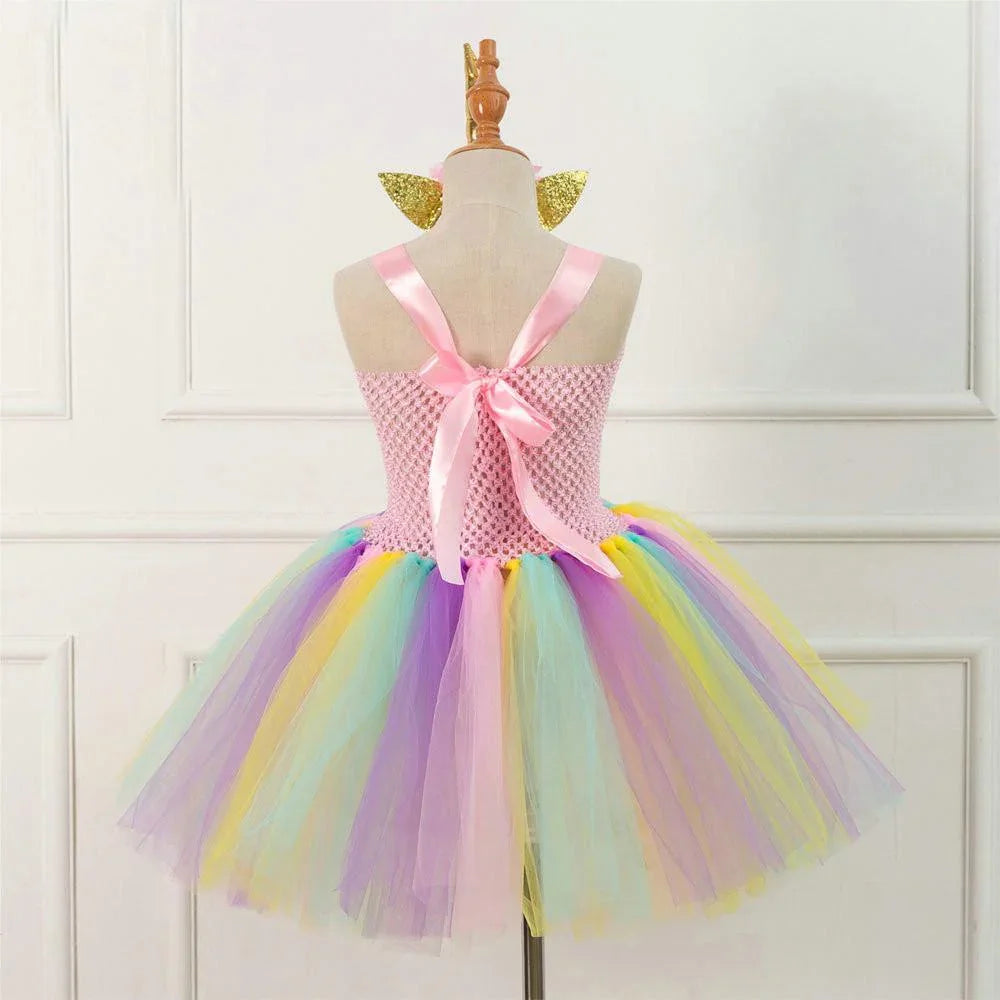Mesh Handwork with Headgear Unicorn Party Tutu Dress for Girl - Azufun