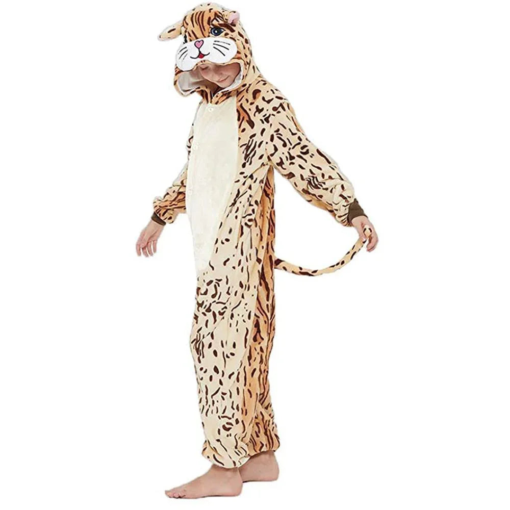 Onesie Kigurumi Pajamas Print New Leopard Cat Adult's Flannel Winter Sleepwear Animal Costume - Azufun