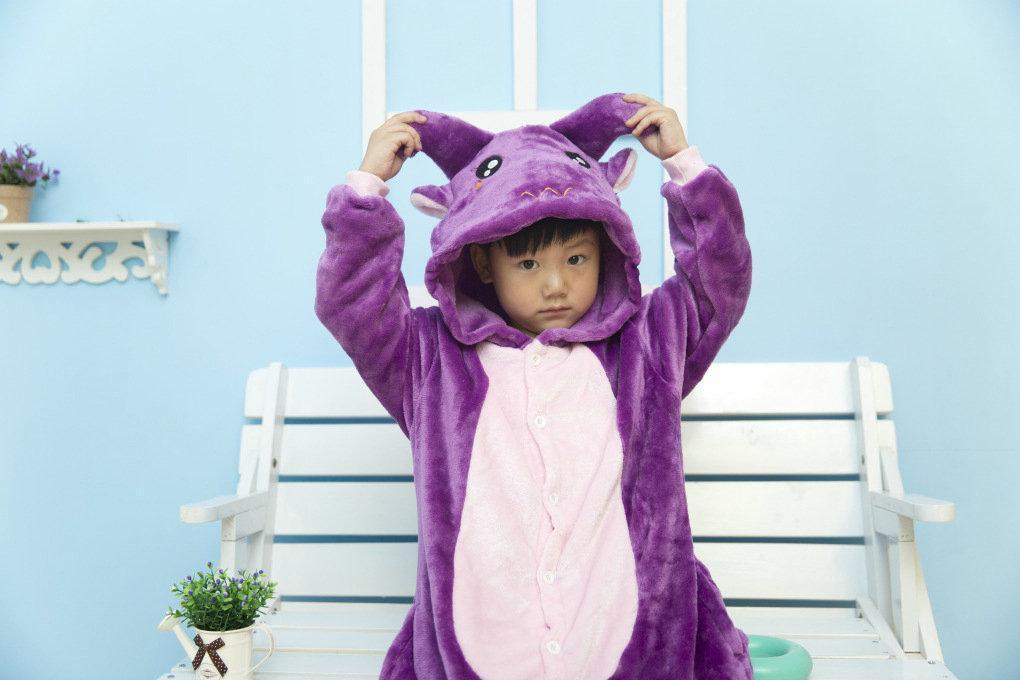 Purple Cow Kigurumi Pajamas Kids Flannel Warm Hoodie Onesies - Azufun