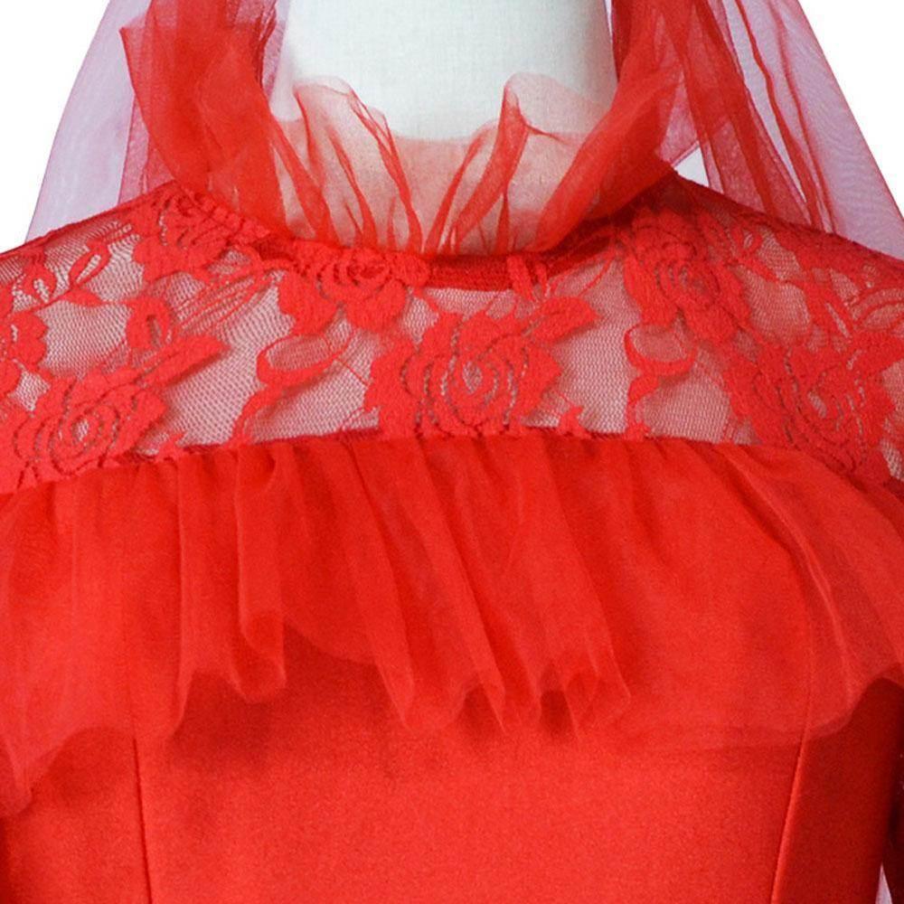Lydia Deetz Wedding Red Dress Beetlejuice Costume For Women Halloween - Azufun