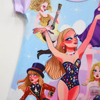 Taylor Swift Flying Sleeve Dress Cosplay Costumes Printing Kids - Azufun