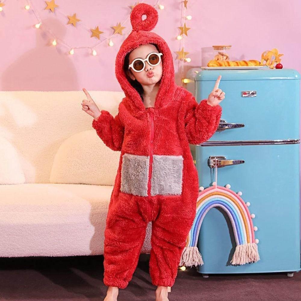 Teletubbies Tinky Winky Dipsy Po Laa-Laa Coral Fleece Onesies Pajamas for Adults Kids - Azufun