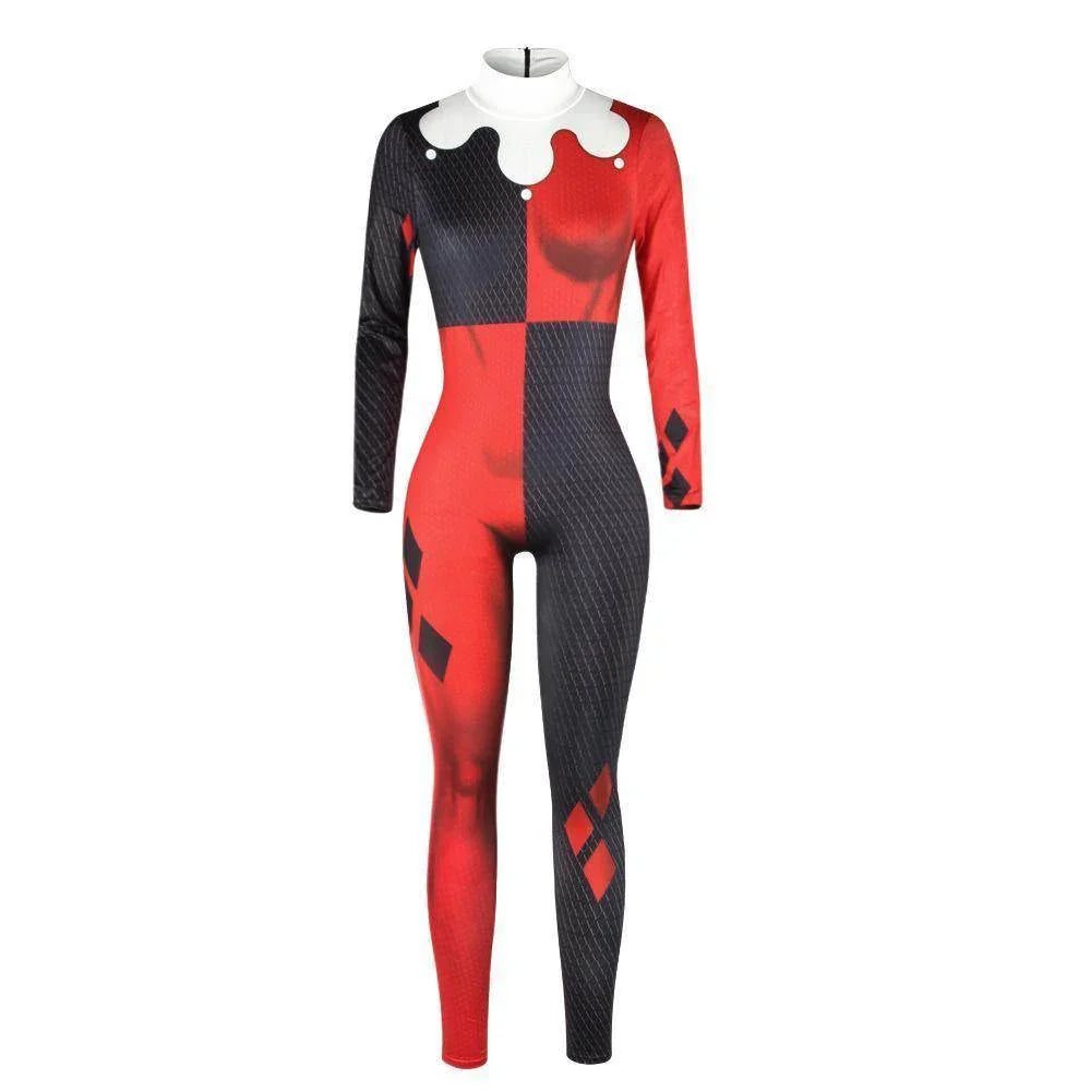 Women Adult Halloween Digital Printed Clown Costume Jumpsuit - Azufun