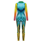 Womens Halloween Costumes Cosplay Peacock Print Jumpsuit Slim Fit Long Sleeve Catsuit Party Outfit - Azufun